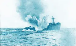 Damage of ship due to under water mine during world war 2
