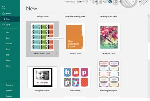 Templates in Publisher