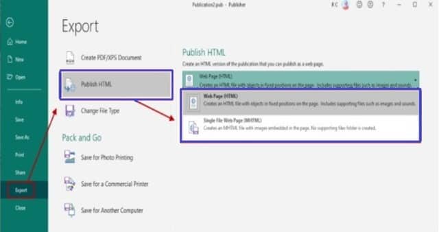 Publisher File Exported as Webpage