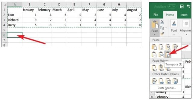 Transpose in Excel