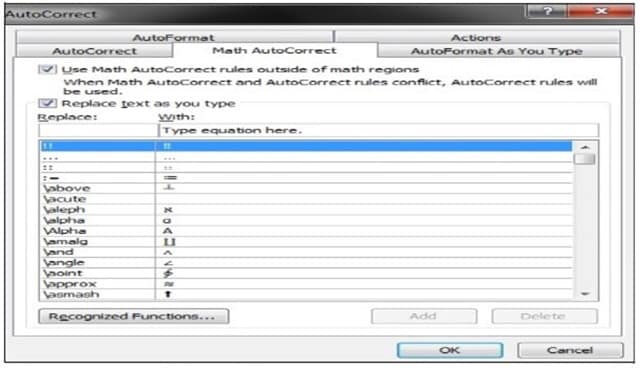 Square Root Symbol using AutoCorrect