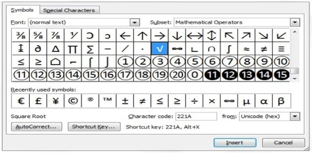 Symbol Menu