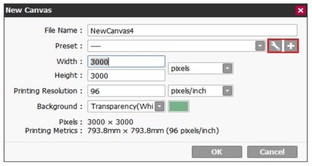 Custom Canvas Presets in SAI Tool