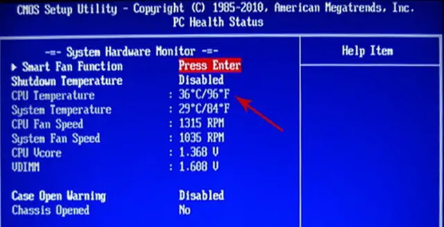 Processor Temp Displayed in BIOS