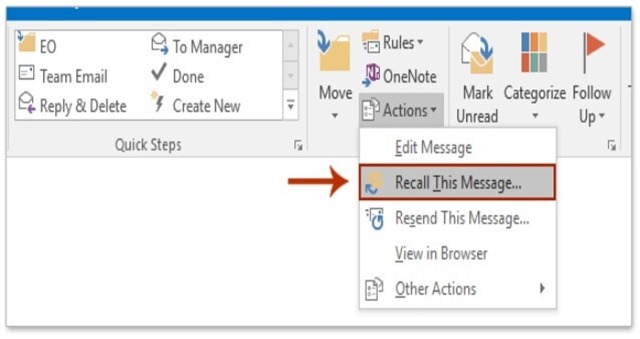 Recall Message in MS Outlook